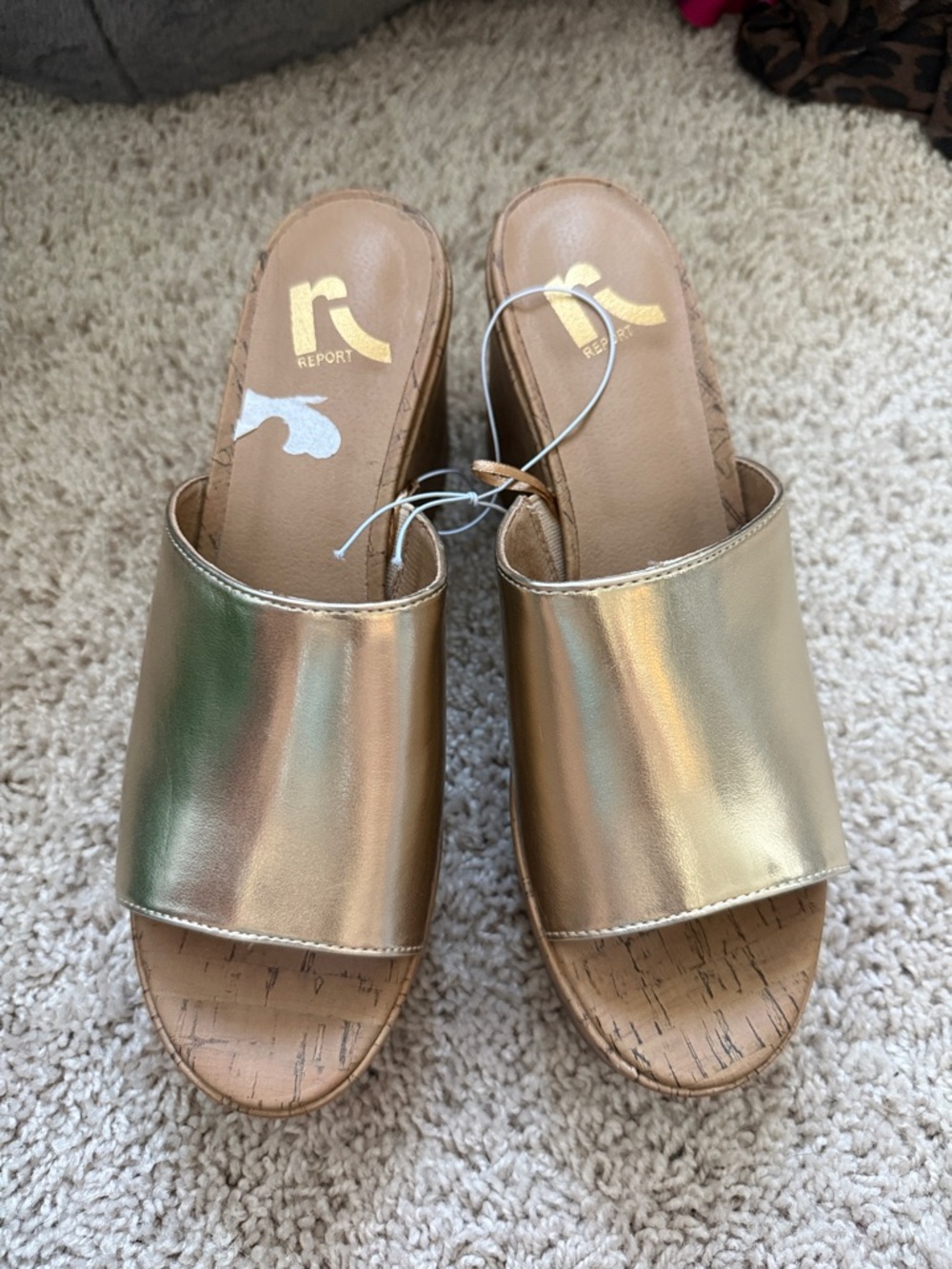 Report Metallic Gold Slide Mules